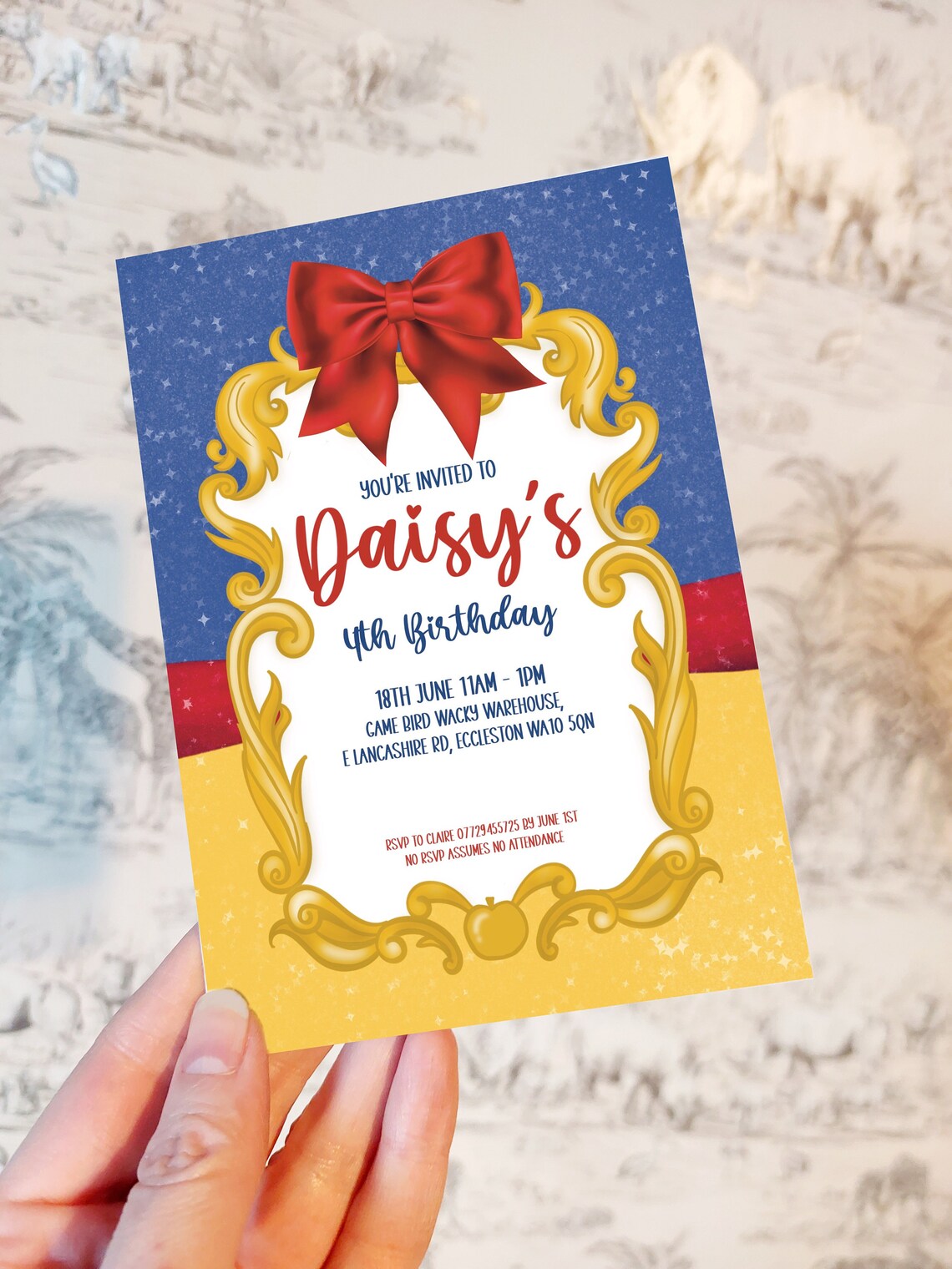 Personalised Princess Inspired Childrens Party Invites. Red, Blue and ...