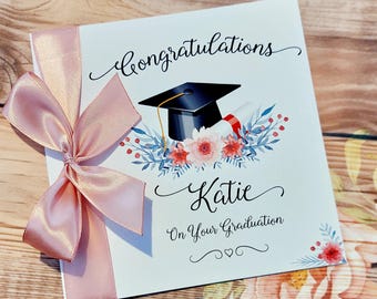 Personalised Graduation Card: Large Pink Ribbon, Class of 2026, Masters Graduation