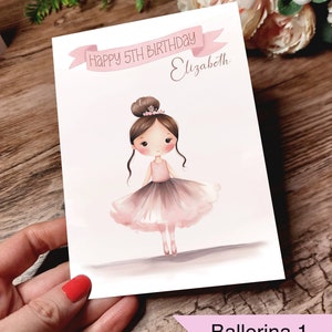 personalised ballerina birthday card. Happy birthday ballet dancer, fully personalised with any age and name. Pretty in pink