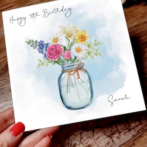 Flower Vase Birthday Card, Personalised Birthday Card, Unique Flower Card, Watercolour Floral Keepsake Card
