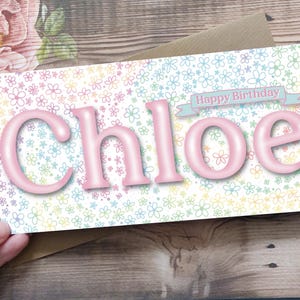 Personalisierte Blumen Geburtstagskarte - Pastell Regenbogen Gänseblümchen - Jedes Alter & Name - Hübsche Karte für Mädchen - Geburtstagskarte für jedes Alter