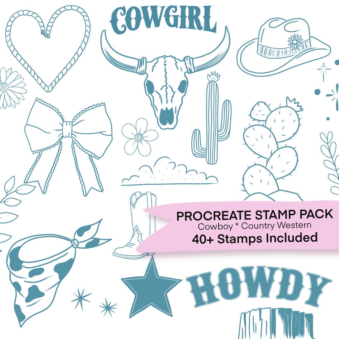 Cowboy Procreate Stamp Brush Set | Country Western Stamps | Cowgirl ...