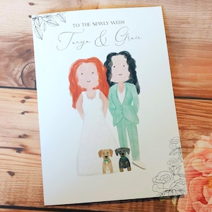 Personalisierte Hochzeitstagkarte - Benutzerdefinierte Paarillustration - Aquarell Braut-& Bräutigamkarte, Bräutigam und Bräutigam, Braut und Brautkarte. Einzigartig