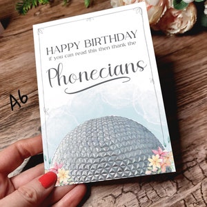 Alles Gute zum Geburtstag, vielen Dank an die Phoneciers-Karte. Epcot, Raumschiff Erde inspirierte Karte. Kann personalisiert werden