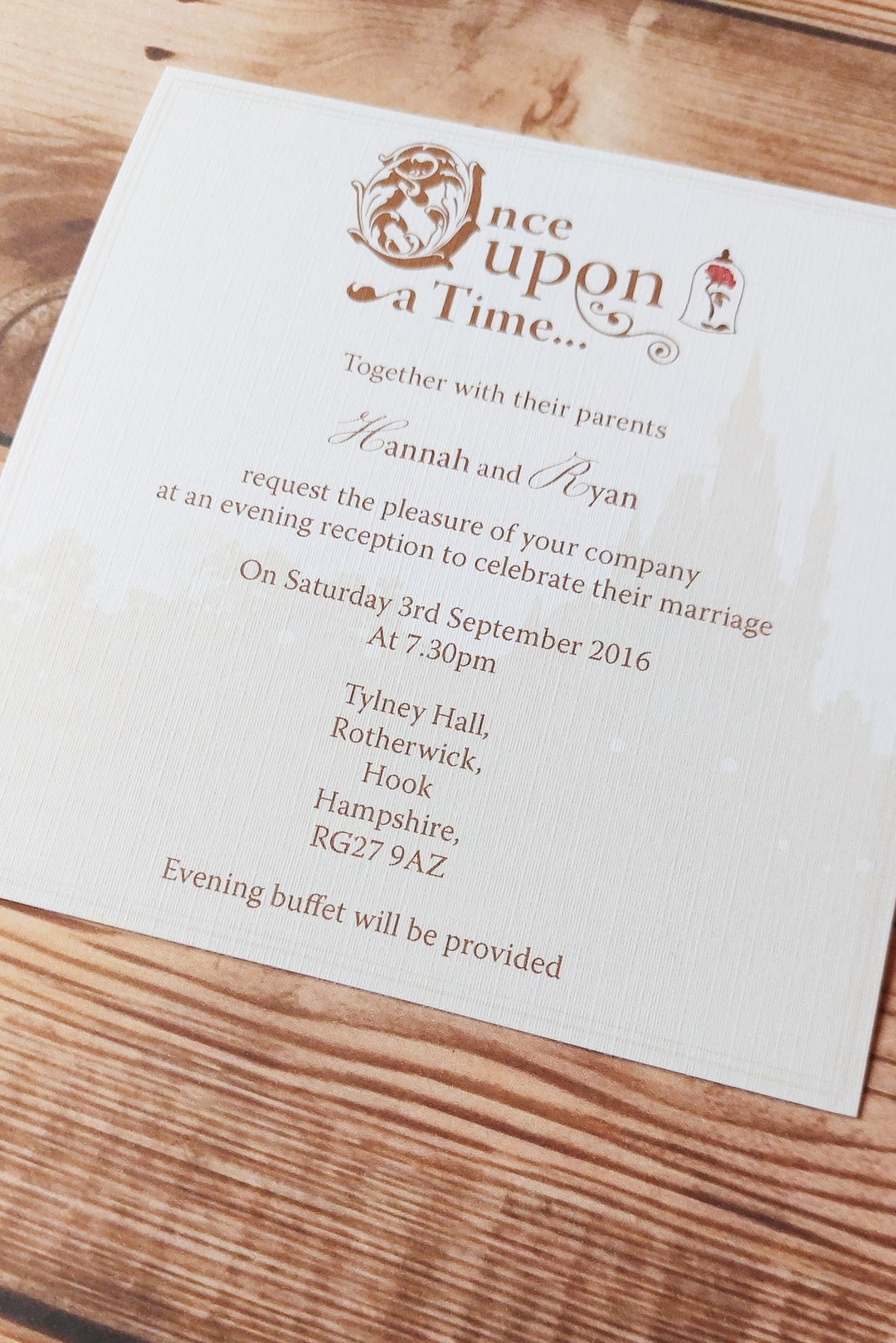 Fairytale Castle Wedding Invitations, Ivory Linen Flat Square Invites ...