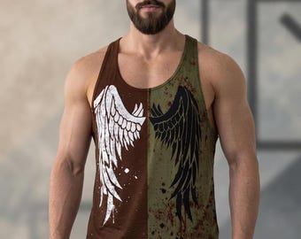 Lot de 8 débardeurs à motif ailes, streetwear gothique pour homme, style vieilli (XS-5XL)