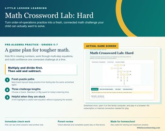 Math Crossword Lab Hard | Order of Operations Game | Pre-Algebra Practice for Homeschool