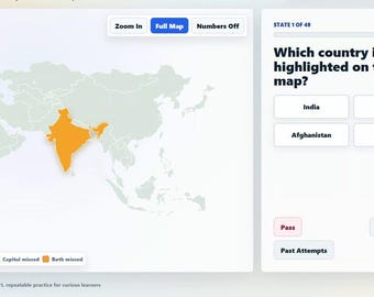 Asia Countries & Capitals Quiz | Interactive Map Game | Homeschool Geography Activity | Desktop Digital Download