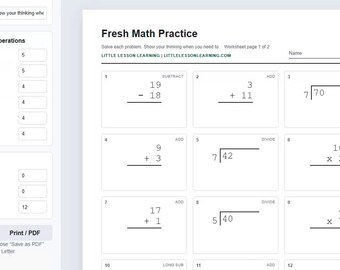 Grade 1-3 Math Worksheet Generator | Custom Practice Pages & Answer Keys | Homeschool Math