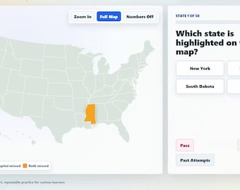 U.S. States and Capitals Map Quiz