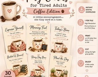 Tiny Cards for Tired Adults | Coffee Edition | Printable Coffee Affirmation Cards | Digital Download PDF | Funny Coffee Gift