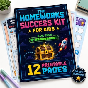 Homework Planner for Kids, Gamified Study Tracker, Reward Chart and Focus Timer Printable PDF