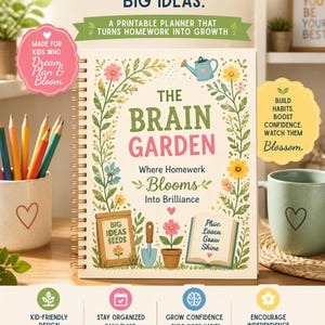 Le planificateur de devoirs pour enfants Brain Garden, kit d'apprentissage et de routine imprimable de 13 pages, téléchargement instantané