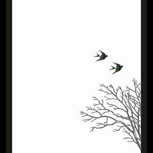 Bare Branches, Flying Swallows Printable Wall Art Print