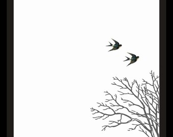 Bare Branches, Flying Swallows Printable Wall Art Print