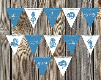 Alice in Wonderland Teatime Blue and White Decorative Bunting Printable