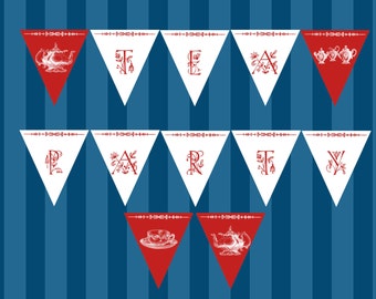 Vintage Tea Party Red and White Bunting Printable