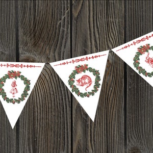 Alice in Wonderland Christmas Wreath Bunting image 1