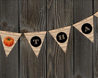 Thanksgiving THANKS Vintage Music Bunting