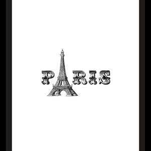 PARIS Eiffel Tower Black and White Printable Art Print image 1