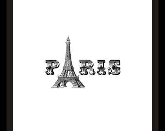 PARIS Eiffel Tower Black and White Printable Art Print