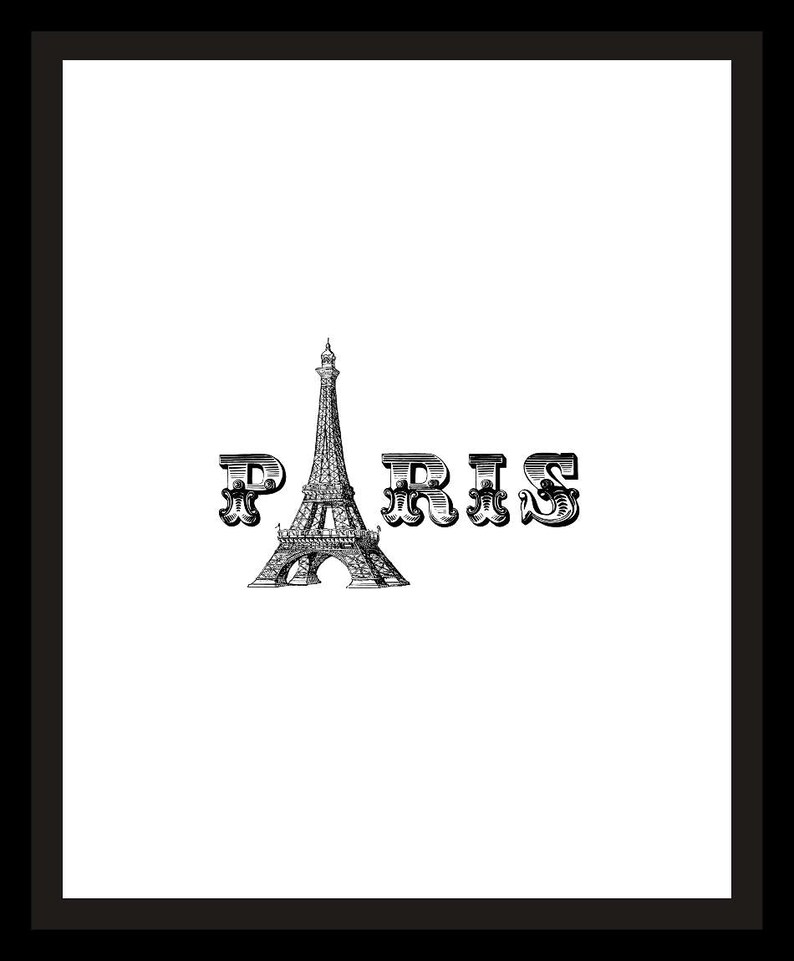 PARIS Eiffel Tower Black and White Printable Art Print image 1