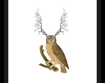Golden Owl with Thorn Antlers Printable Art Print