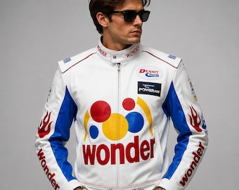 White Racing Style Faux Leather Jacket for Men