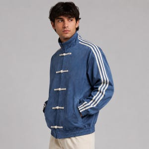 Men’s Suede Leather Toggle Jacket | Stand Collar Striped Casual Coat