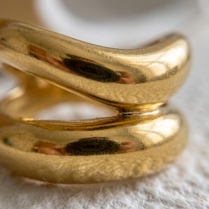 18K Gold PVD Sculptural Ring, Stainless Steel Double Band Ring, Chunky Gold Statement Ring, Modern Minimalist Jewelry, Gift for Her