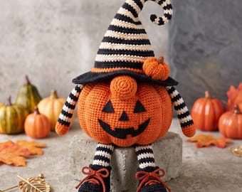 Halloween Pumpkin Gnome Crochet Pattern PDF Witch Gnome Pattern, Spooky Amigurumi, Witch Hat Pattern, Halloween Decor, Digital Download