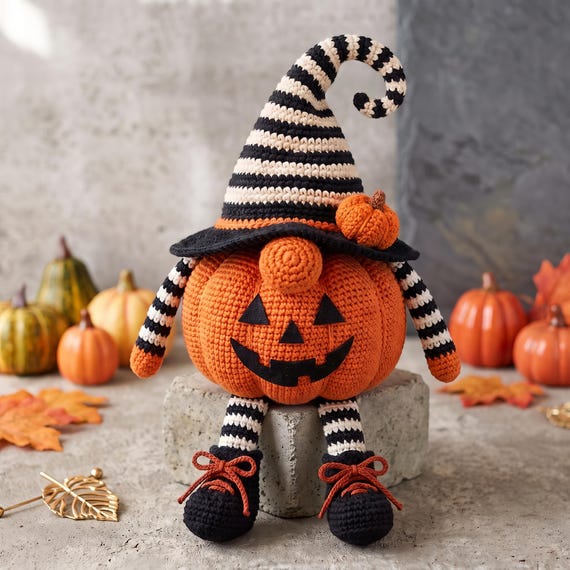 Halloween Pumpkin Gnome Crochet Pattern PDF Witch Gnome Pattern, Spooky Amigurumi, Witch Hat Pattern, Halloween Decor, Digital Download