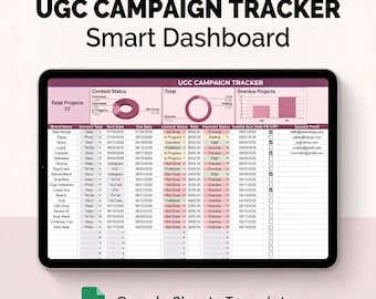 UGC Campaign Tracker Google Sheets Template Client Tracker, UGC Campaign Tracker | Digital Download Influencer Brand Partnership Spreadsheet