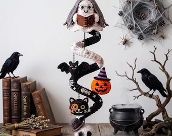 Halloween Pumpkin Spiral Crochet Pattern PDF, Witch Hanging Decor, Pumpkin Wind Spinner, Ghost Pumpkin, Gothic Amigurumi Digital Pattern