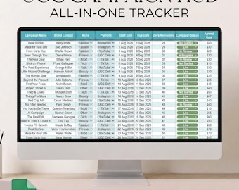 UGC Tracker Google Sheets Template | UGC Creator Spreadsheet, Client Tracker, UGC Campaign Tracker | Checklist Digital Download