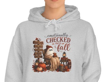 Emotionally Checked Into Fall | Pumpkin Rustic Autumn Sweatshirt | Ready for Fall | Ghost Hoodie | Halloween