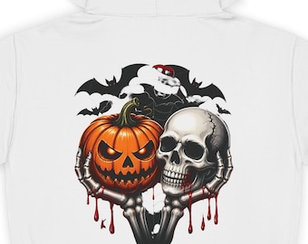 Jack-o'-Lantern and Skull Hoodie | Halloween Pumpkin Bats