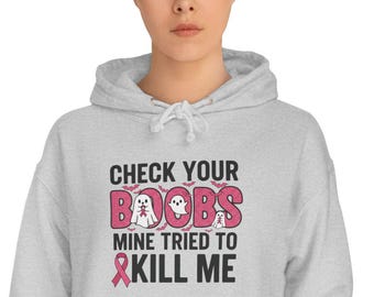 Check Your B**bs hoodie | Breast Cancer Awareness, Ribbon Typography