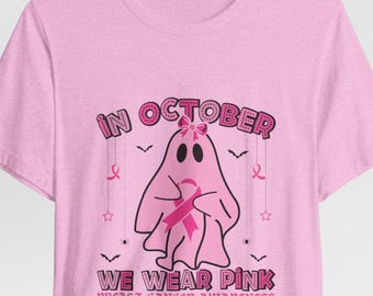 Pink Ghost Breast Cancer Awareness T-Shirt | In October We Wear Pink