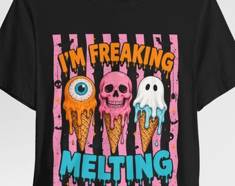 I'm Freaking Melting ice cream skull ghost T-Shirt | spooky summer graphic tee