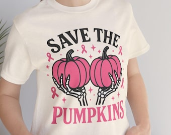 Save the Pumpkins tee | Breast Cancer Awareness pink pumpkins skeleton hands