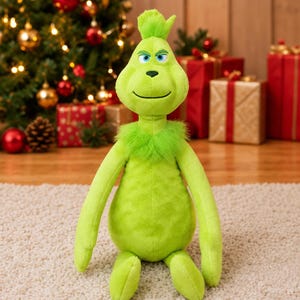 Green Grumpy Monster Plush Toy, Christmas Stuffed Animal, Soft Holiday Plush Doll, Xmas Decor Gift for Kids 3+, Collectible Plushie