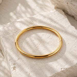 Classic Tube Bangle Bracelet – Gold or Silver Round Bangle – Minimalist Stackable Bracelet for Women, Simple Everyday Jewelry