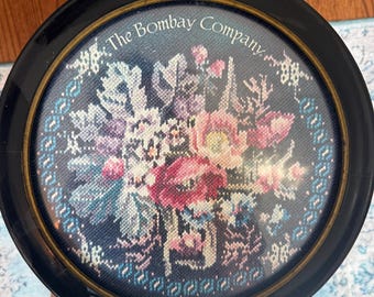 Bombay Co. Tapestry Side Table 1991 Glass Top Painted Black and Gold