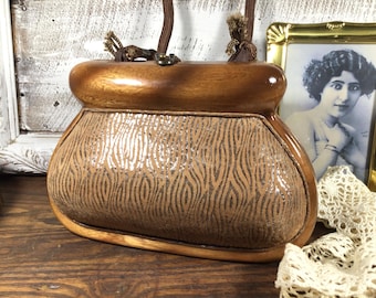Timmy Woods Acacia Wood Purse | Vintage Beverly Hills Shoulder / Crossbody Bag