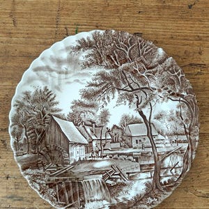 Vintage Johnson Brothers Watermill brun transferware-tallrik, tavelvägg