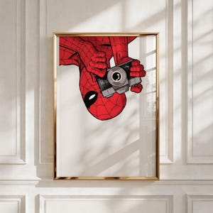 Spider-Man poster | Superheld stripboek muurdecoratie | Retro camera print | Gamekamer decoratie | Marvel kunstwerk | Cadeau voor stripboekfans