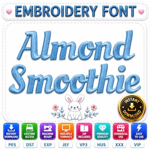 Almond Smoothie Embroidery Font BX DST PES | Thick Bold Script Embroidery Font | Cursive Monogram Machine Embroidery Alphabet
