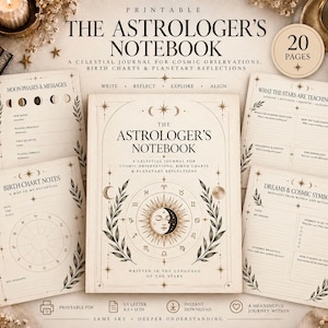 Astrologie-Tagebuch zum Ausdrucken | Geburtsdiagramm mit Mondphasen | Himmelsplaner | Notizbuch für kosmische Reflexionen (Tierkreiszeichen)