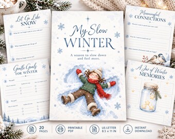My Slow Winter Planner Printable, Winter Self Care Journal, Cozy Winter Bucket List, Mindfulness Journal PDF, Winter Reflection Pages